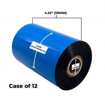 Picture of ZEBRA NON-OEM NEW HIGH PERFORMANCE WAX RIBBON 110MM X 450M (12 RIBBONS/CASE)