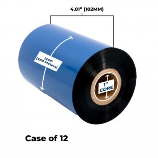 Picture of ZEBRA NON-OEM NEW HIGH PERFORMANCE WAX RIBBON 102MM X 450M (12 RIBBONS/CASE)
